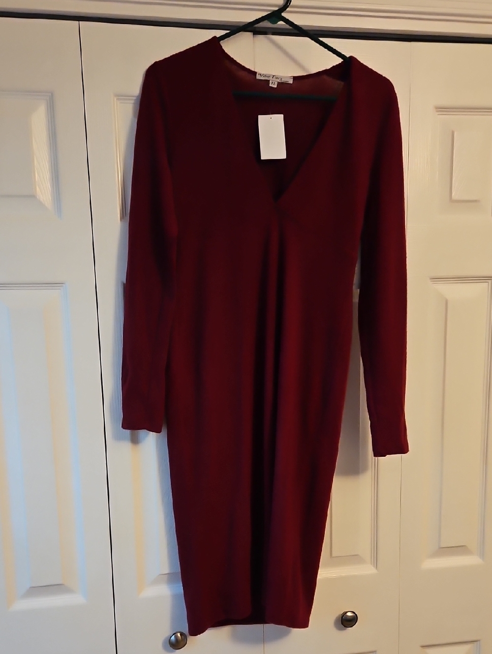 Velvet Torch Burgundy V-Neck Long Sleeve Knit Dress